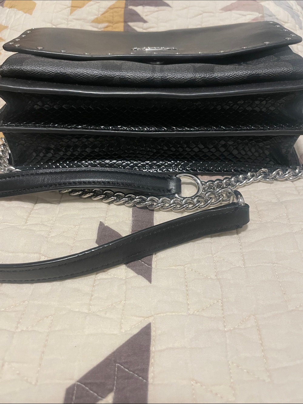 Coach Black Leather Shoulder Bag with Silver Chain and Studs - Picture 2 of 8